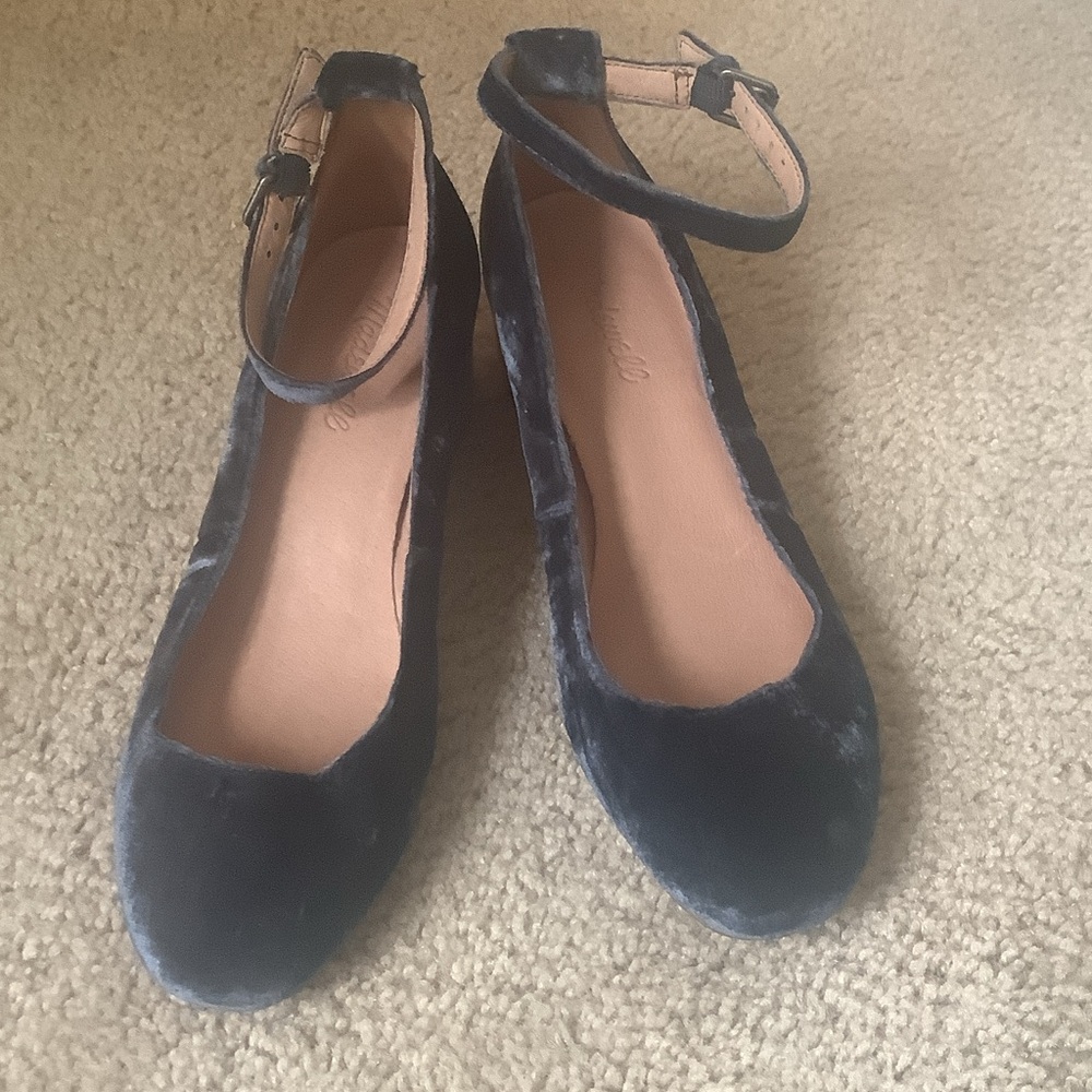 Madewell Black Velvet Flats with Ankle Strap